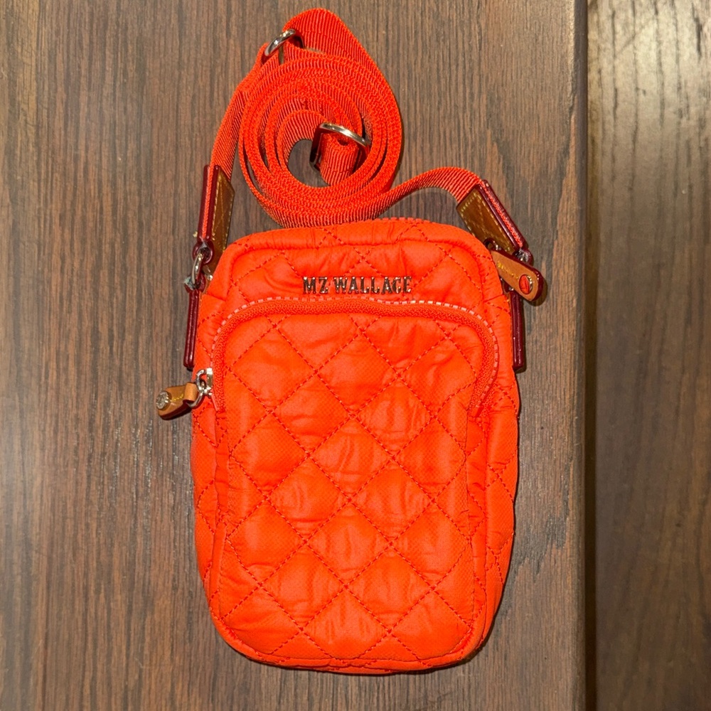 MZ Wallace Quilted Crossbody Phone Pouch in Bright Orange